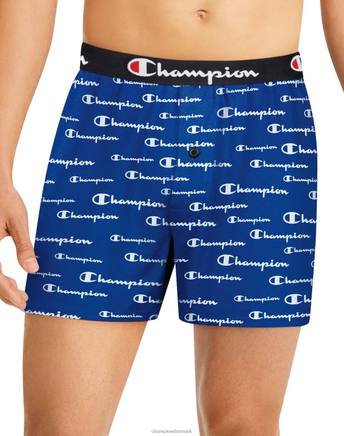 Champion hverdagskomfort boxerspakning bomuldsstretch marineblå script & assorteret 3-pak V6J66683 marine hvidt logo/sort/grå/rød