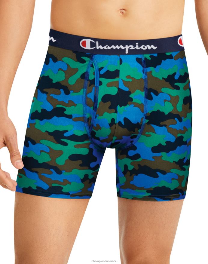 Champion total støttepose boxer-trusse pakke fugttransporterende anti-gnidning letvægts mesh pose 3-pak V6J66684 blå camo print/marineblå/kongelig/sort