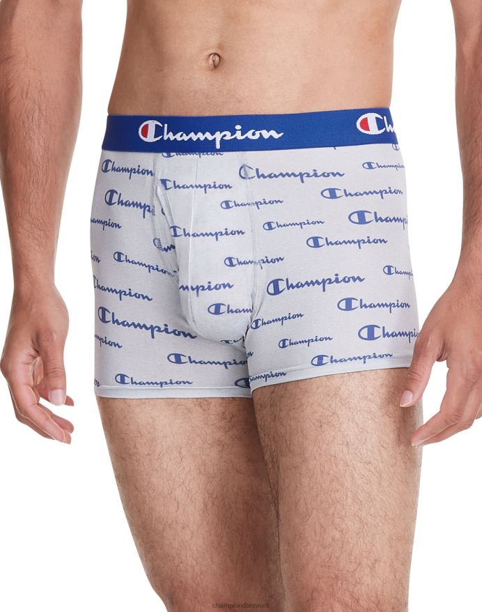 Champion trunks pack fugttransporterende anti-lugt stretch bomuld 3-pack script allover print V6J66680 grå/kongelig logo/orange/rød