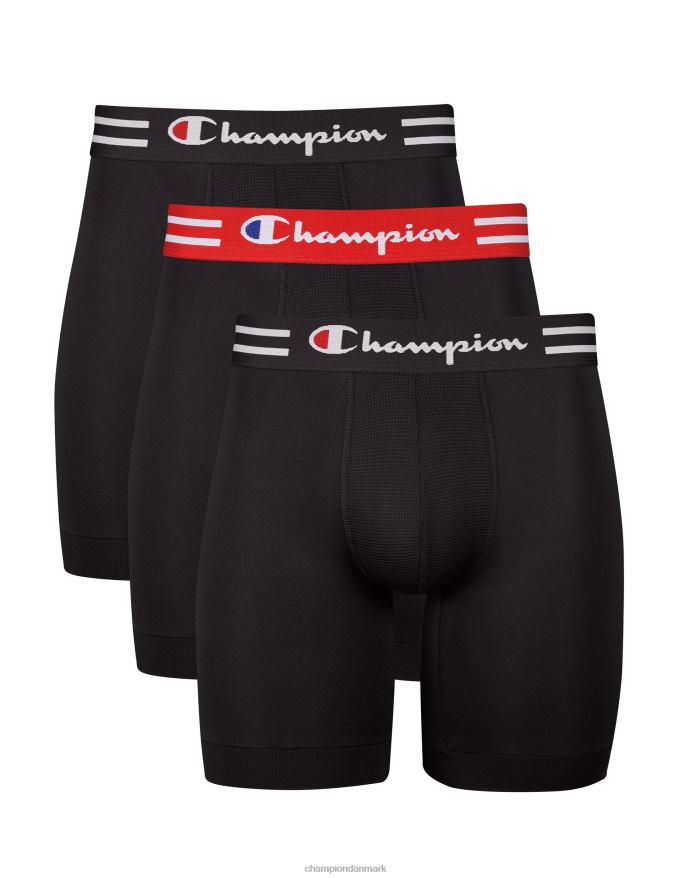 Champion ydeevne boxer-trusser med lange ben, fugttransporterende 3-pak V6J66678 sort/rød