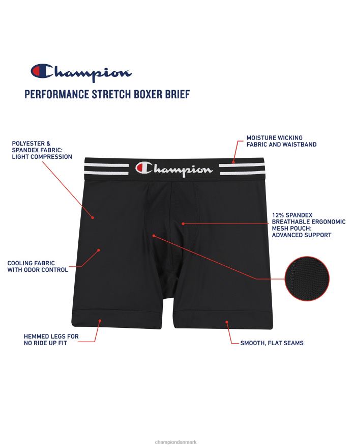 Champion ydeevne boxershortspakke fugttransporterende anti-lugt polyester spandex 3-pak sort V6J66677
